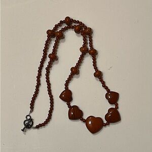 Handcrafted Boho Brown Stone Bead Heart Necklace 18” length